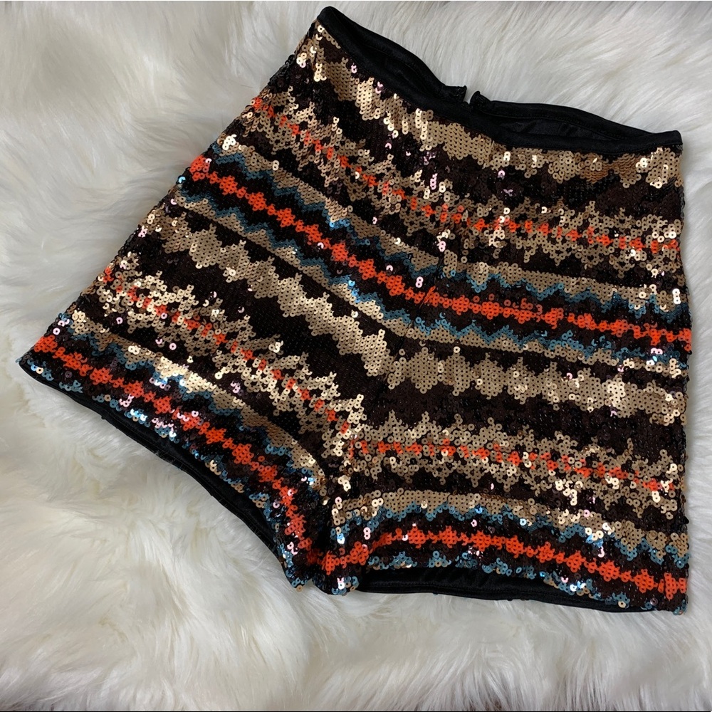 Bebe High Waisted Multicolored Sequin Shorts